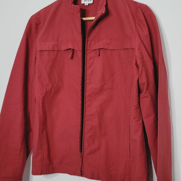 BGN Red Cotton Blend Long Sleeve Casual Zip Pocket Front Mock Collar Size Small - Picture 4 of 12